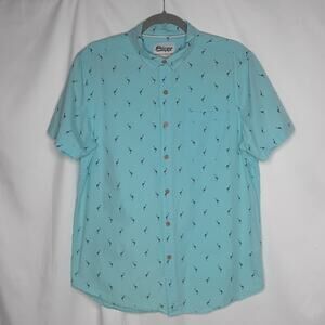 Plugg Men's Casual Cotton Short Sleeve Button Down Shirt Blue Medium